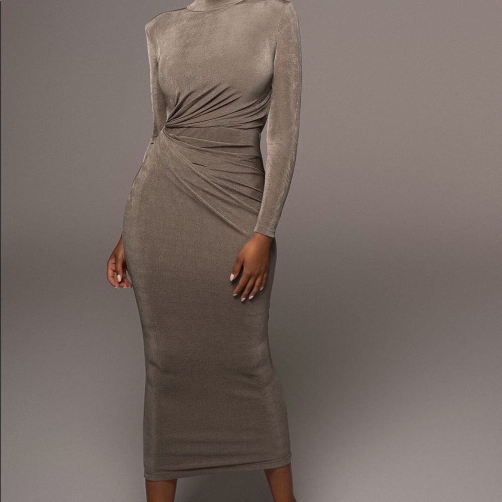 New JLUXLABEL GREY KARA MOCK NECK DRESS